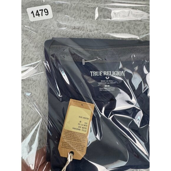 True Religion Mens Slim Fit Ace Tee Blue 100% Pima Cotton Size M NWT Holiday 201 - Picture 9 of 9